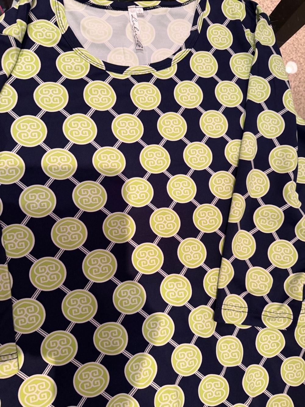 Lulu-B Navy and Lime Geometric Circle Print Top